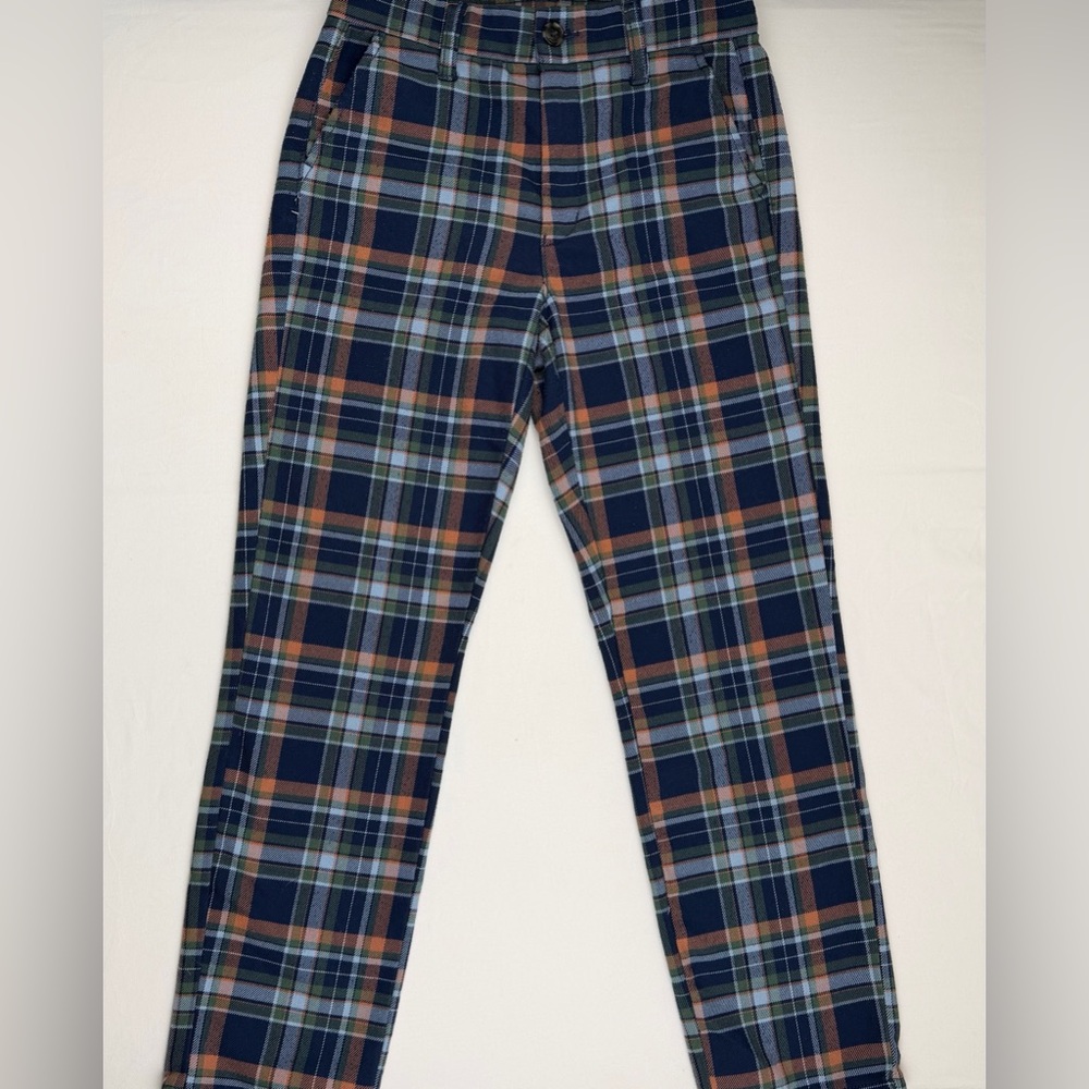 American Eagle Plaid Super Hi-Rise Skinny Trouser Sz 2 Blue Green Orange Stretch - Picture 2 of 15